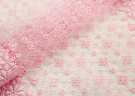 Fashion Pink Floral Embroidered Lace Trim With Chemical Poly Milk Silk For Women