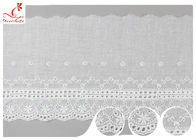 White Cotton Lace Fabric / Eyelet Lace Trim Ribbon With Floral Lace Scalloped Edge DTM Color Dyeing