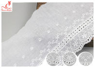 White Cotton Lace Fabric / Eyelet Lace Trim Ribbon With Floral Lace Scalloped Edge DTM Color Dyeing