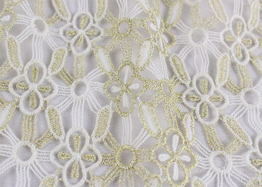 Polyester Lace Fabric With Floral Lace Designs Metallic Fabric For Fashion Garment