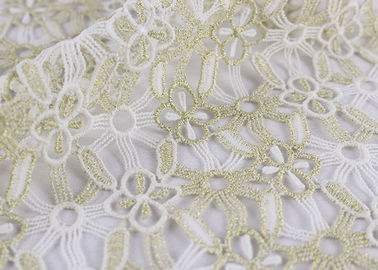 Polyester Lace Fabric With Floral Lace Designs Metallic Fabric For Fashion Garment
