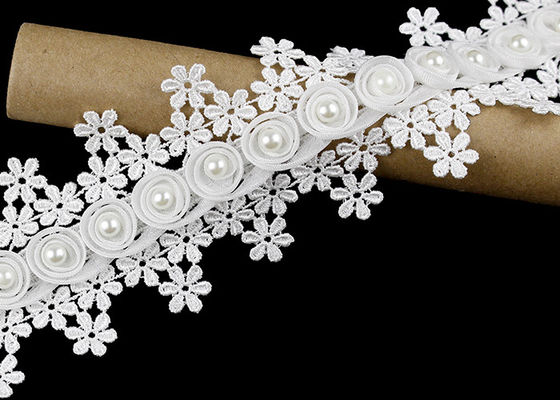 3D Flower French Venice Guipure Lace Trim With Pearl Bead