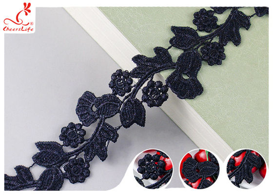 Black Floral Embroidery Edging Lace Trim Via Water Soluble