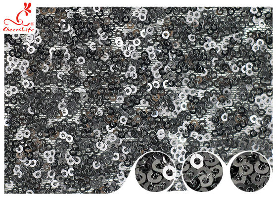 Shiny Embroidered Black Sequin Mesh Fabric For Party Evening Dress