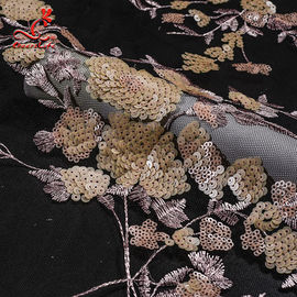 Wholesale African French Black Flower Sequin Lace Fabric For Wedding Garment
