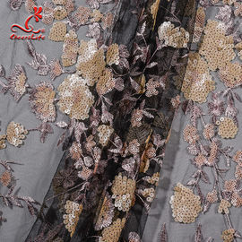 Wholesale African French Black Flower Sequin Lace Fabric For Wedding Garment